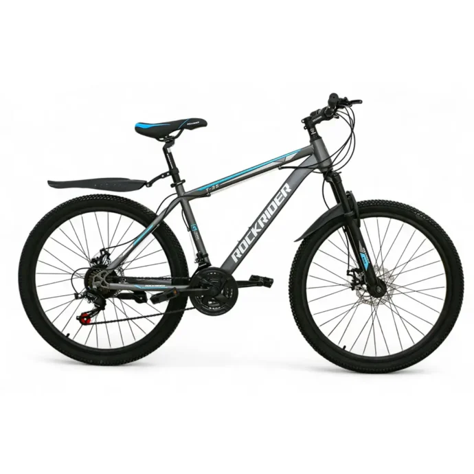 Découvrez le vélo ROCKRIDER 26 pouces : un VTT performant avec cadre en aluminium léger, freins à disque, suspension avant et pneus antidérapants. Idéal pour les sorties sportives et les aventures en plein air.