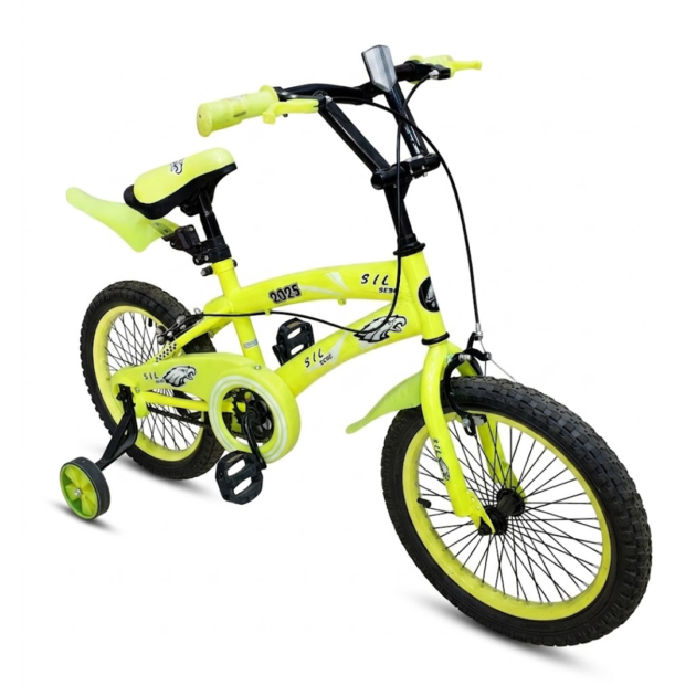 VÉLO 16" SIL – Vélo Enfant Vert Néon Sport avec Roues de Stabilisation (4-6 ans)