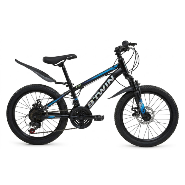VTT Enfant 20" B-TWIN T-21 – Vélo Tout Terrain Noir et Bleu (6-9 ans)
